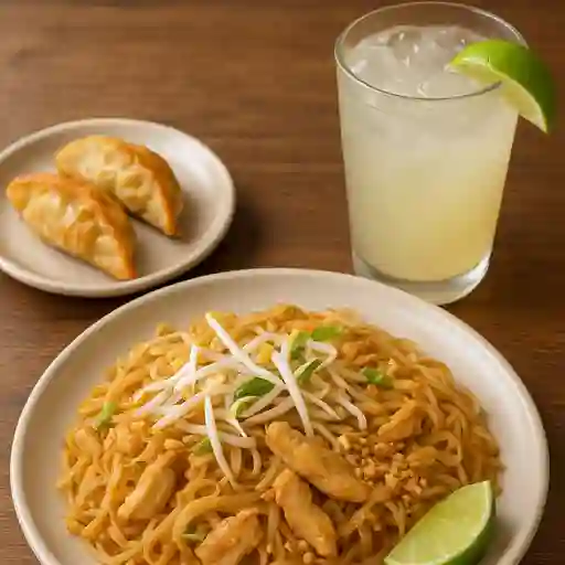 Combo pad thai + 2 gyozas + bebida