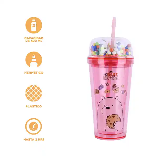 Vaso de Plástico Oso Polar Con Pitillo Rosa Miniso