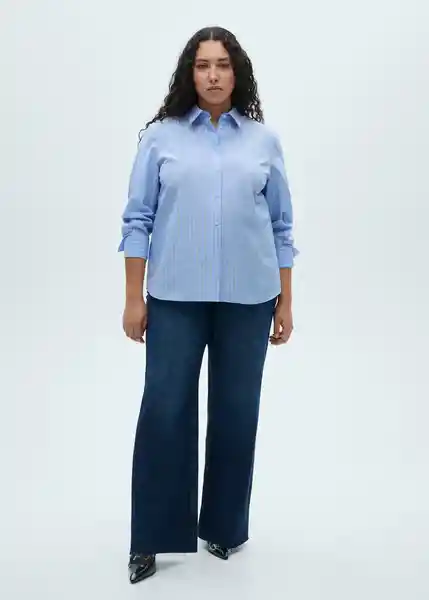 Camisa Regu Azul Talla L Mujer Mango