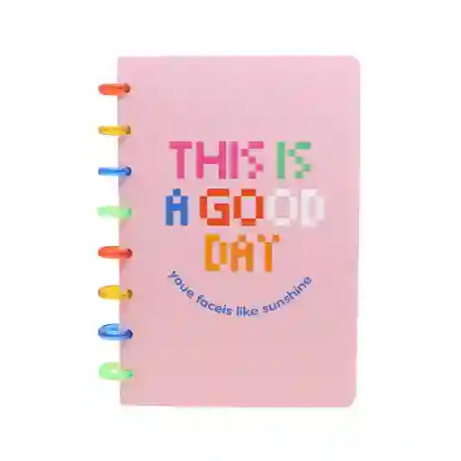 Miniso Cuaderno Argollado 96 Hojas Rayado Arcoíris Rosa