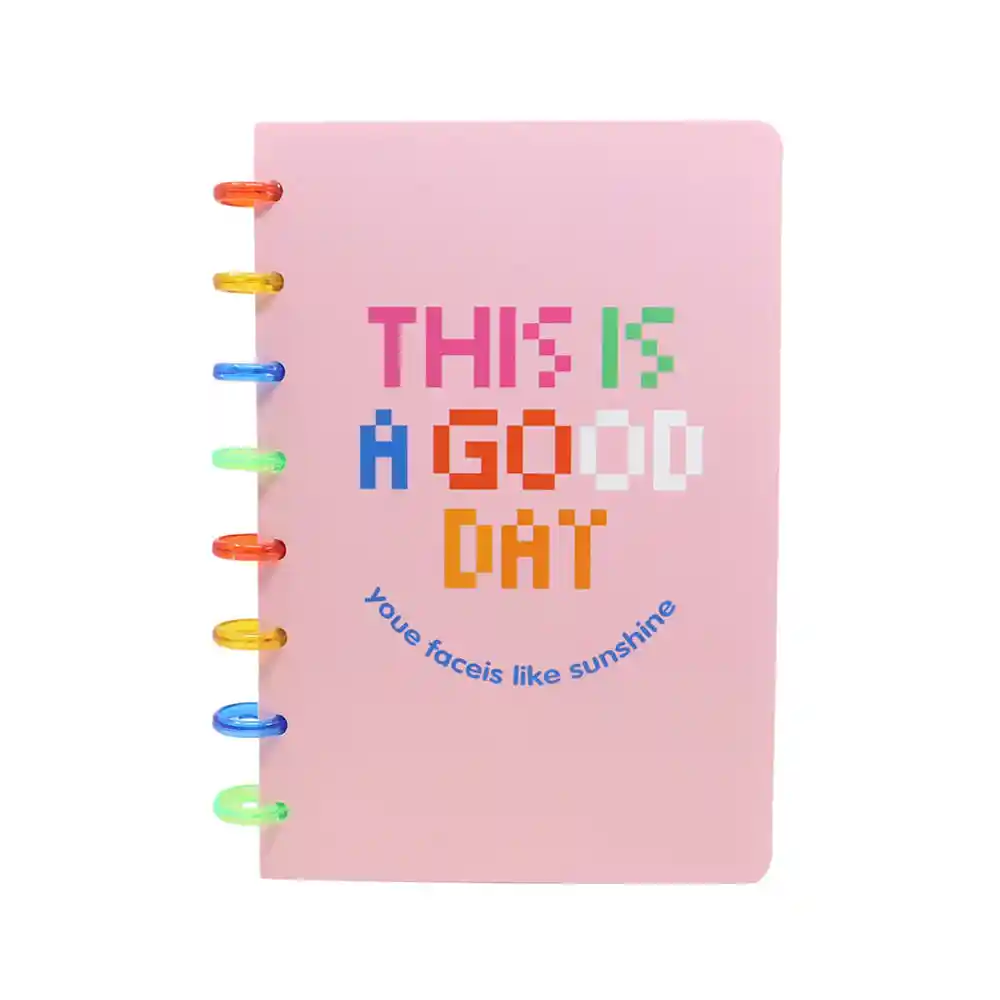 Miniso Cuaderno Argollado 96 Hojas Rayado Arcoíris Rosa