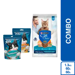 Combo Purina Cat Chow Esterilizados + Felix Snack Camarón +Pollo