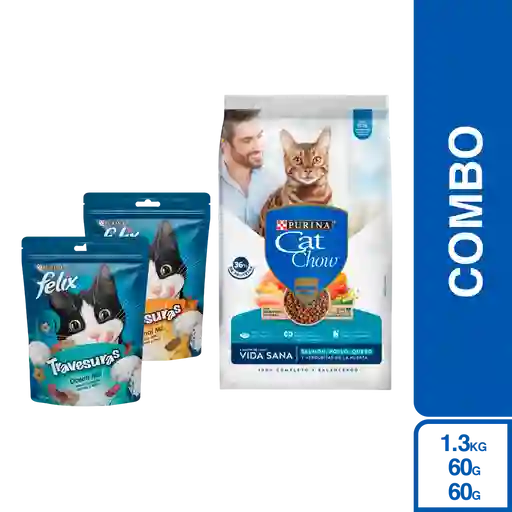 Combo Purina Cat Chow Esterilizados + Felix Snack Camarón +Pollo