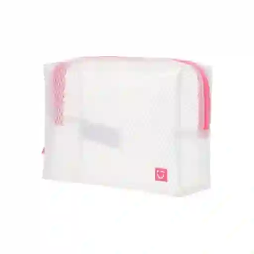 Cosmetiquera Grande Transparente Con Red Rosa Serie Miniso