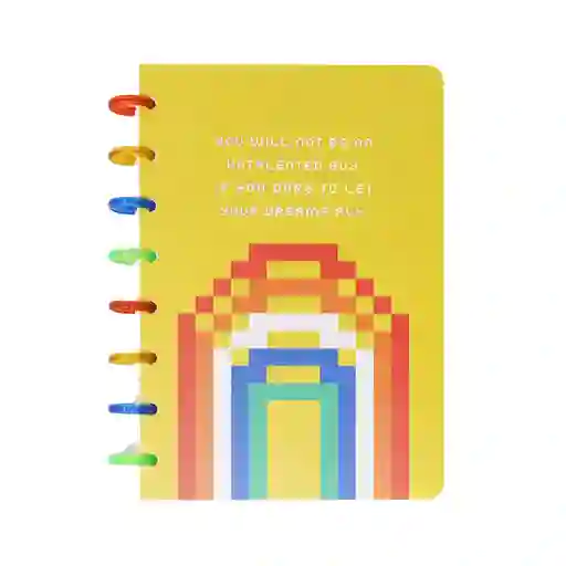 Miniso Cuaderno Argollado 96 Hojas Rayado Arcoíris Amarillo