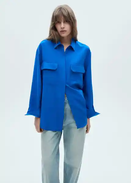 Camisa Factory Azul Talla M Mujer Mango