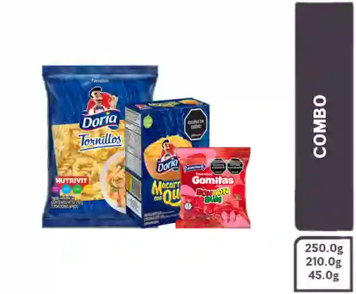 Combo Doria Pasta Macarrones Con Salsa Queso - Doria - <presentacion> 1 g - Doria - 210 g - Doria - 210 g - Doria - 210  + Gomas Bon Bon Bum - Bon Bon Bum - 1 ud. + Pasta Clasica Tornillos DORIA X 250 gr - Doria - 1 Und - Doria - 250 g - Doria - 250 