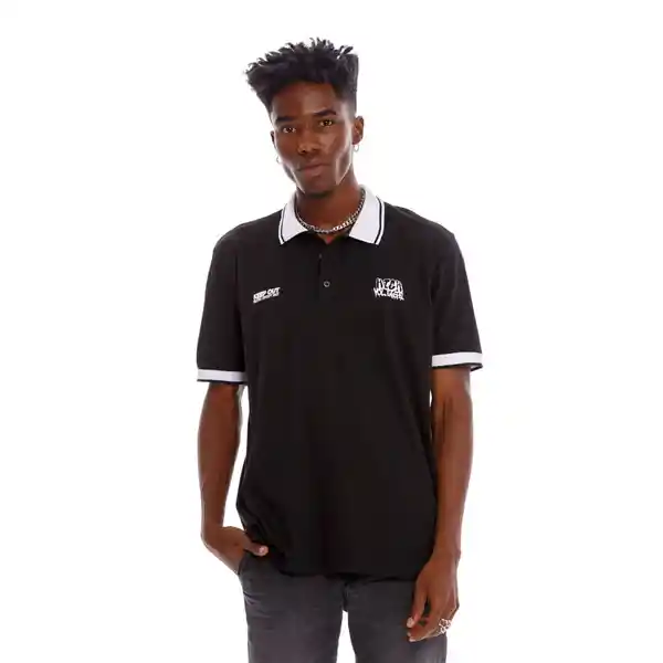 Pilatos Polo Manga Corta Negra Cuello Blanco XL