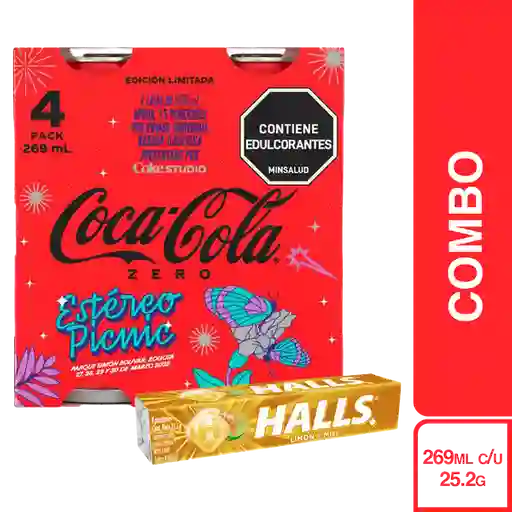 Combo Coca-Cola Zero FEP 4 Und + Halls Caramelo Miel y Limón