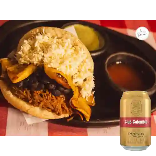 Combo Arepa Pabellón Criollo + Club Col. Dorada 330ml