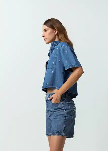 Camisa Tulia Mujer Azul Indigo Medio Talla S 412G305 Naf Naf