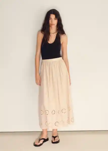 Falda Pipo Beige Talla 40 Mujer Mango