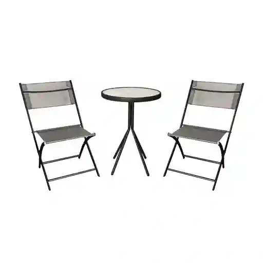 Outzen Set Silla Bistro Caño Textileno Gatuña Gris + Mesa Centro
