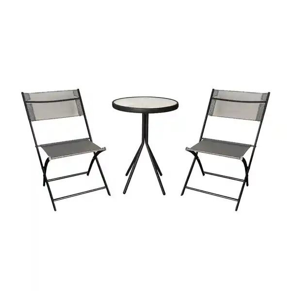 Outzen Set Silla Bistro Caño Textileno Gatuña Gris + Mesa Centro