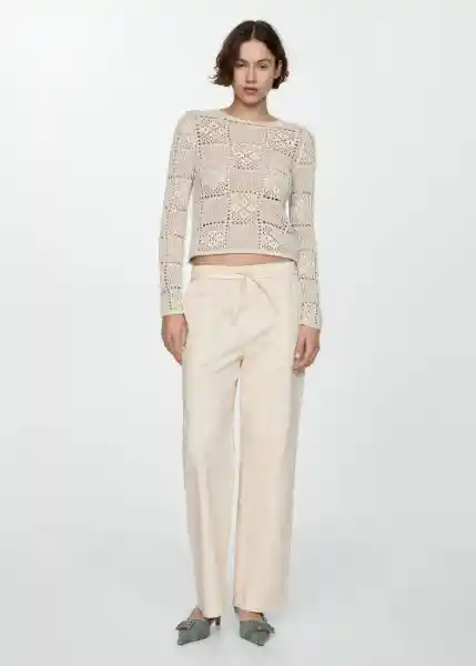 Pantalón Suki Off-White Talla L Mujer Mango