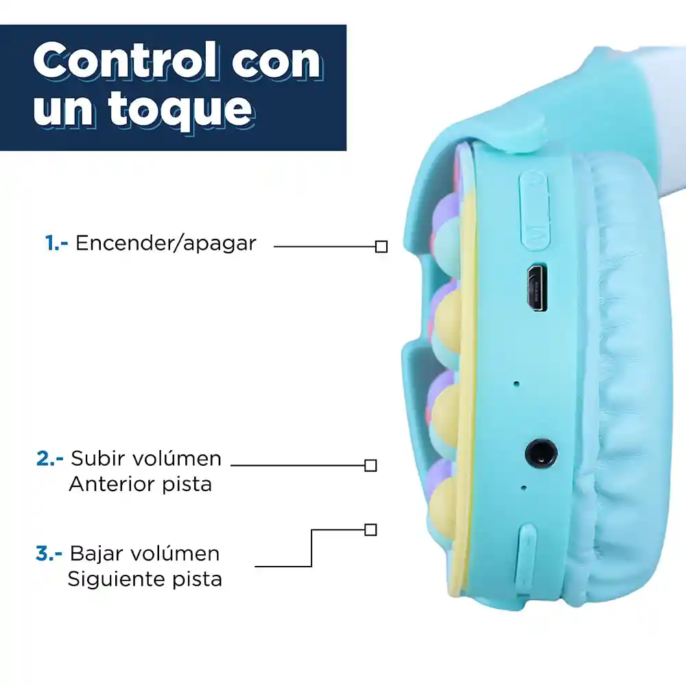 Miniso Audífonos Diadema Plegable Oreja Gato Led Azul Modelo H06