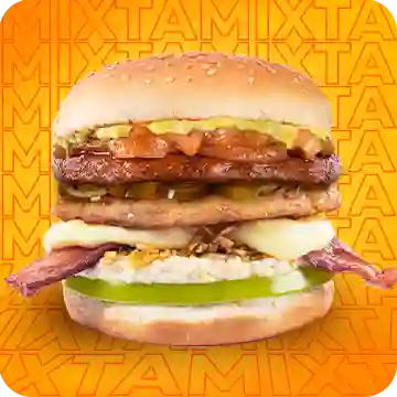 Hamburguesa mixta con queso y tocineta