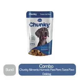 9 x Chunky Alimento Humedo Para Perro Tozos Pavo Delidog