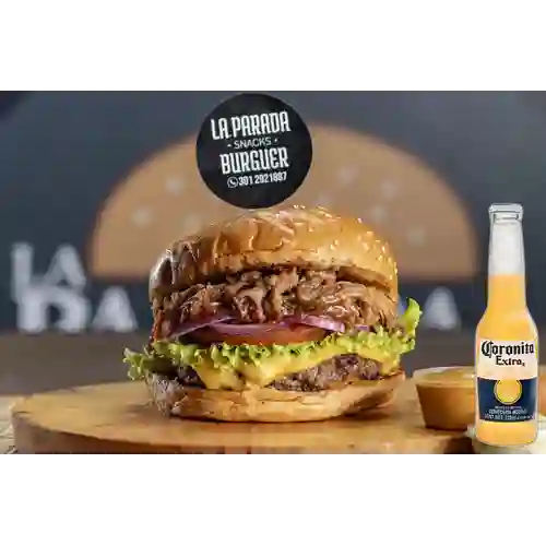 Hambur pulled pork bbq + corona 210 ml