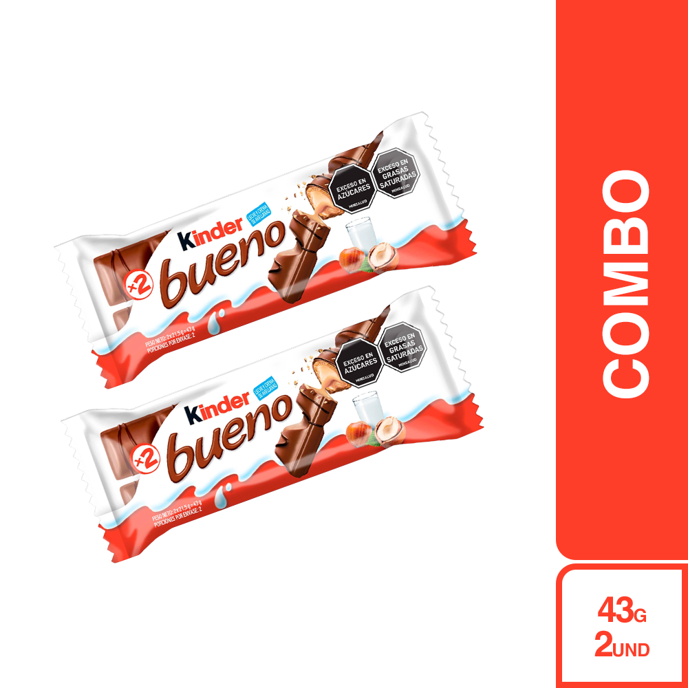 2x Kinder Bueno Wafer Cubierta de Chocolate 43 g