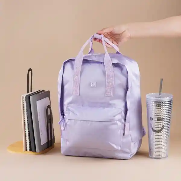 Maleta Escolar Rectangular Con Asa Lila Serie Miniso