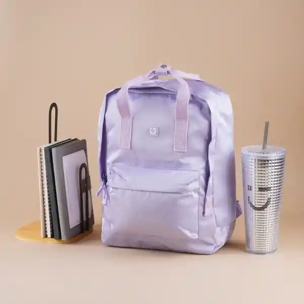 Maleta Escolar Rectangular Con Asa Lila Serie Miniso