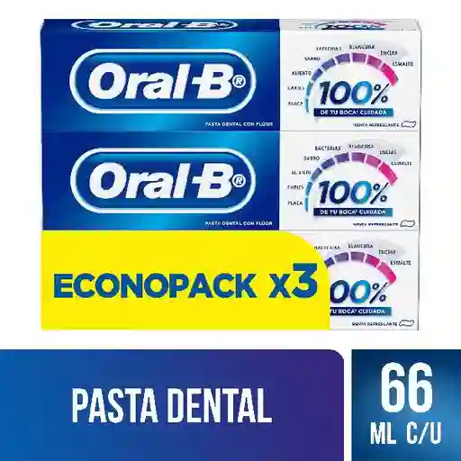 Pasta Dental Anticaries Oral-B 100% 3 uds de 66ml