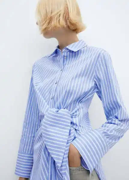 Camisa Máxima Azul Talla L Mujer Mango