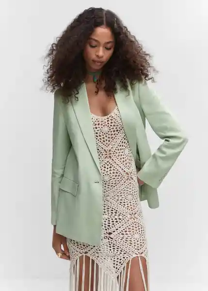 Blazer Americana Paula Verde Pastel Talla S Mujer Mango