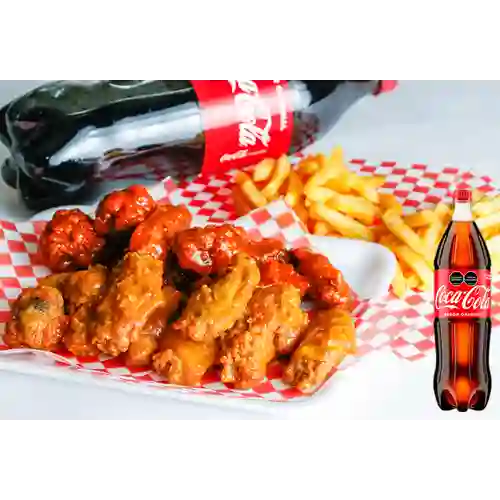 20 Alas + Papas y 5 Alas Gratis + CocaCola Org 1.5l