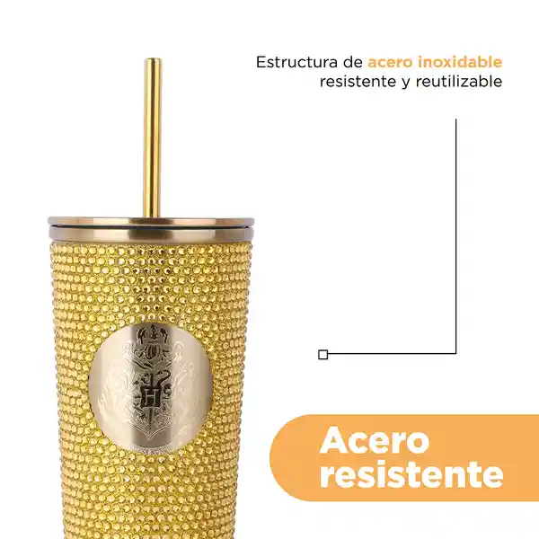 Vaso Acero Con Pitillo Serie Harry Potter Dorado 650 mL Miniso