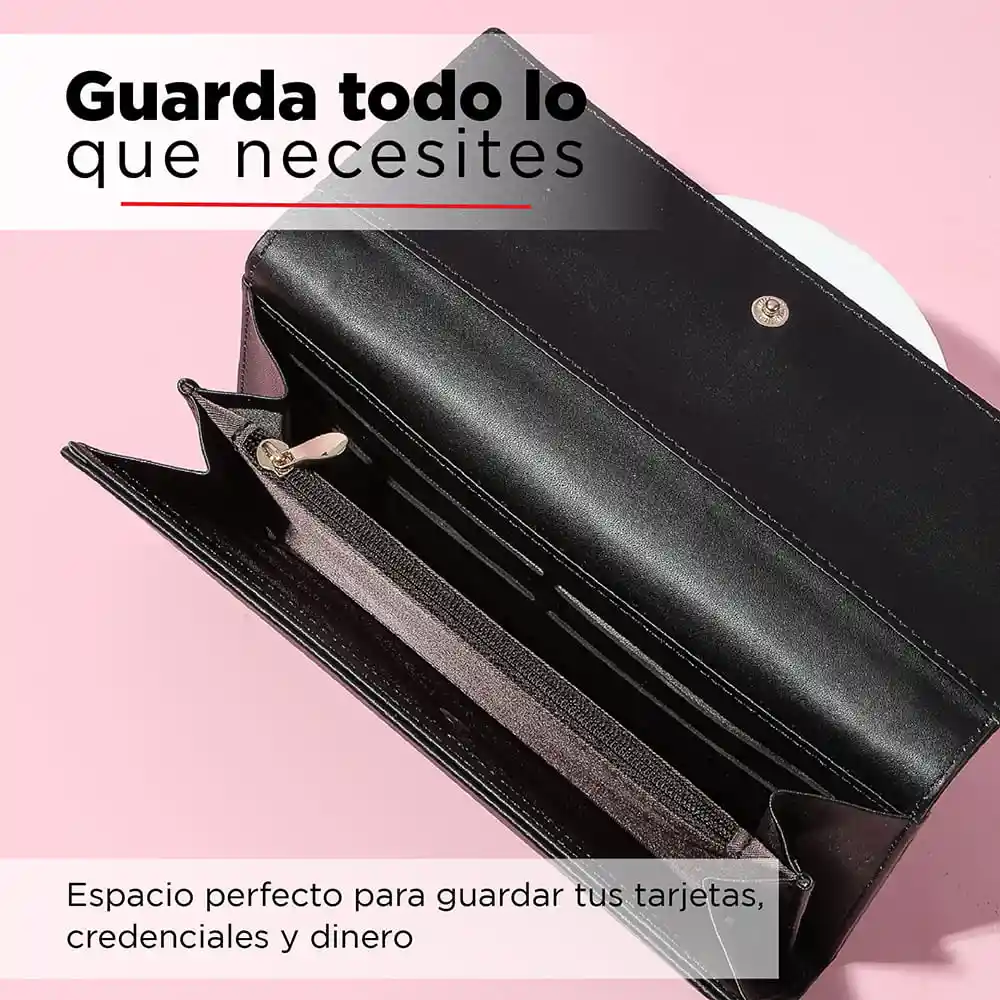 Miniso Billetera Larga Para Mujer Color Matching Negro