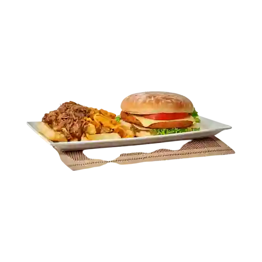 Hamburguesa Apanada & Papas con Carne.