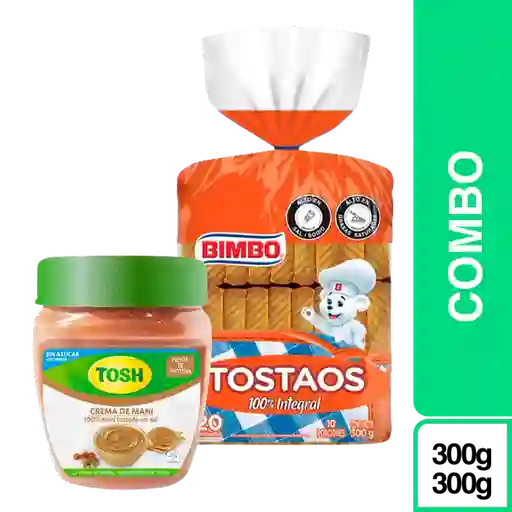 Combo Tostaos Integral Bimbo 300g + Tosh Crema de Maní Sin Azúcar
