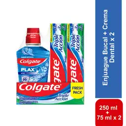 Enjuague Bucal Colgate Plax Ice 250ml y Crema Dental Colgate Triple Acción 75ml x 2