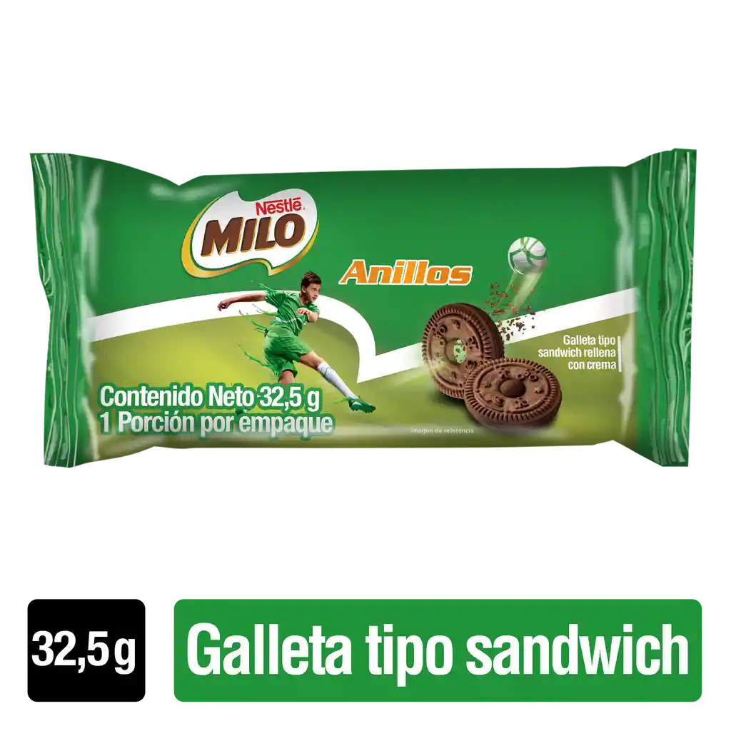 MILO Anillos galletas tipo sándwich rellenas con crema x 32,5g