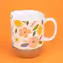 Taza Cerámica Con Tapa y Fondo de Corcho Flower 300 mL Miniso