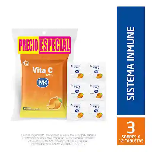 Vita C MK Masticable Naranja Oferta Pague 2 lleve 3 sobre x 12