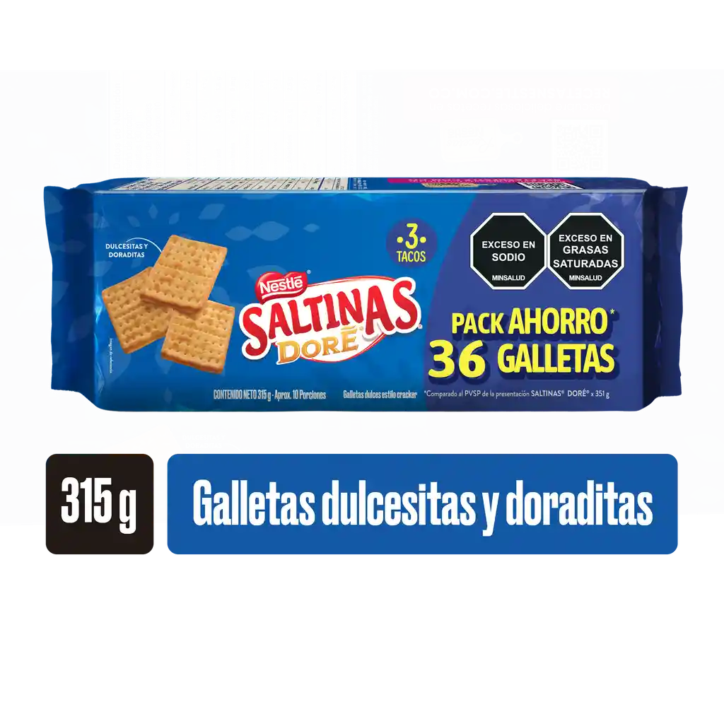 Galletas dulces SALTINAS DORÉ tipo cracker 3 tacos x 315g