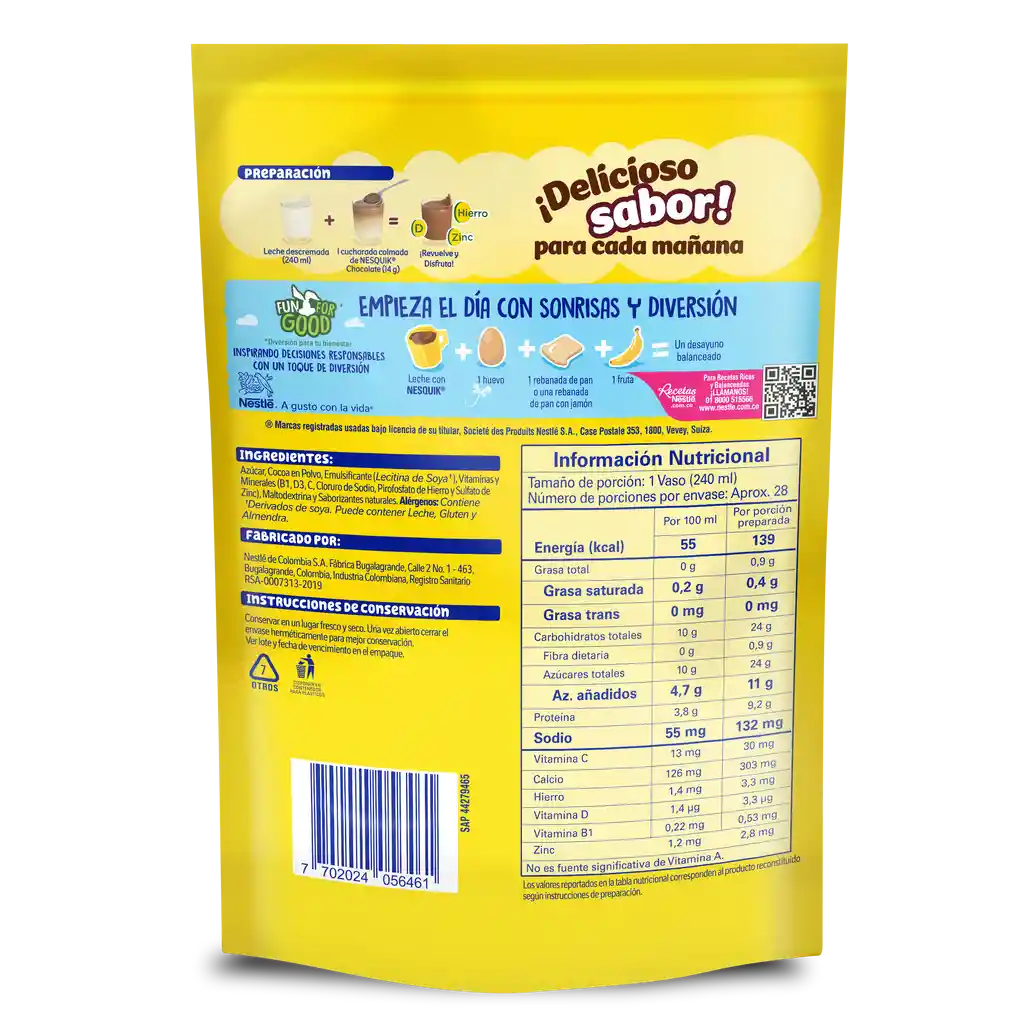 Bebida en polvo NESQUIK sabor a chocolate x 400g