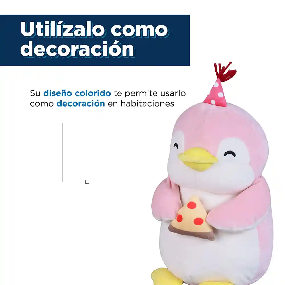 Miniso Peluche Pingüino Con Pizza Rosa