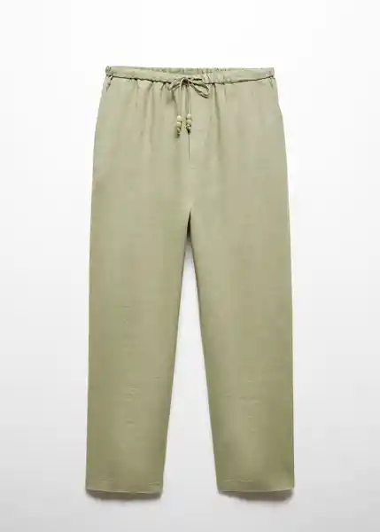 Pantalón Linen Verde Talla L Mujer Mango