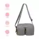 Bolso Crossbody Con Dos Bolsas al Frente Gris Claro Serie Miniso