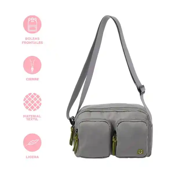 Bolso Crossbody Con Dos Bolsas al Frente Gris Claro Serie Miniso