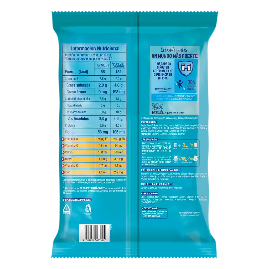 Alimento lácteo EL RODEO Nutri-Rinde x 810g