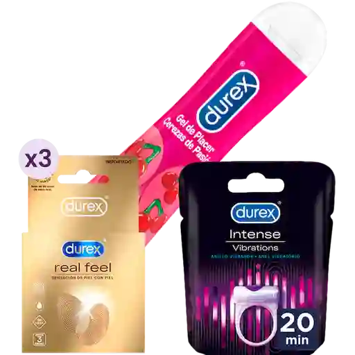 Durex Anillo Vibrador + Condón Real Feel x3 + Gel Lubricante