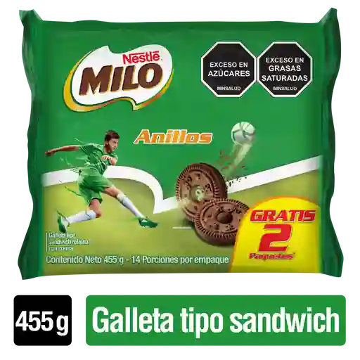 Galletas MILO Anillos rellenas con crema Pague 12 lleve 14 Unds x 455g