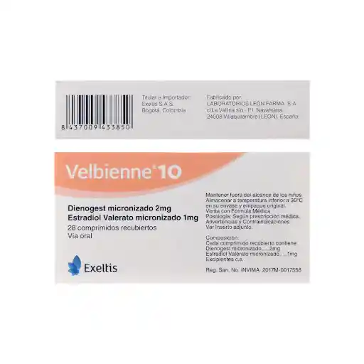 Velbienne 10 Hormona (2 mg/1 mg) Comprimidos Recubiertos