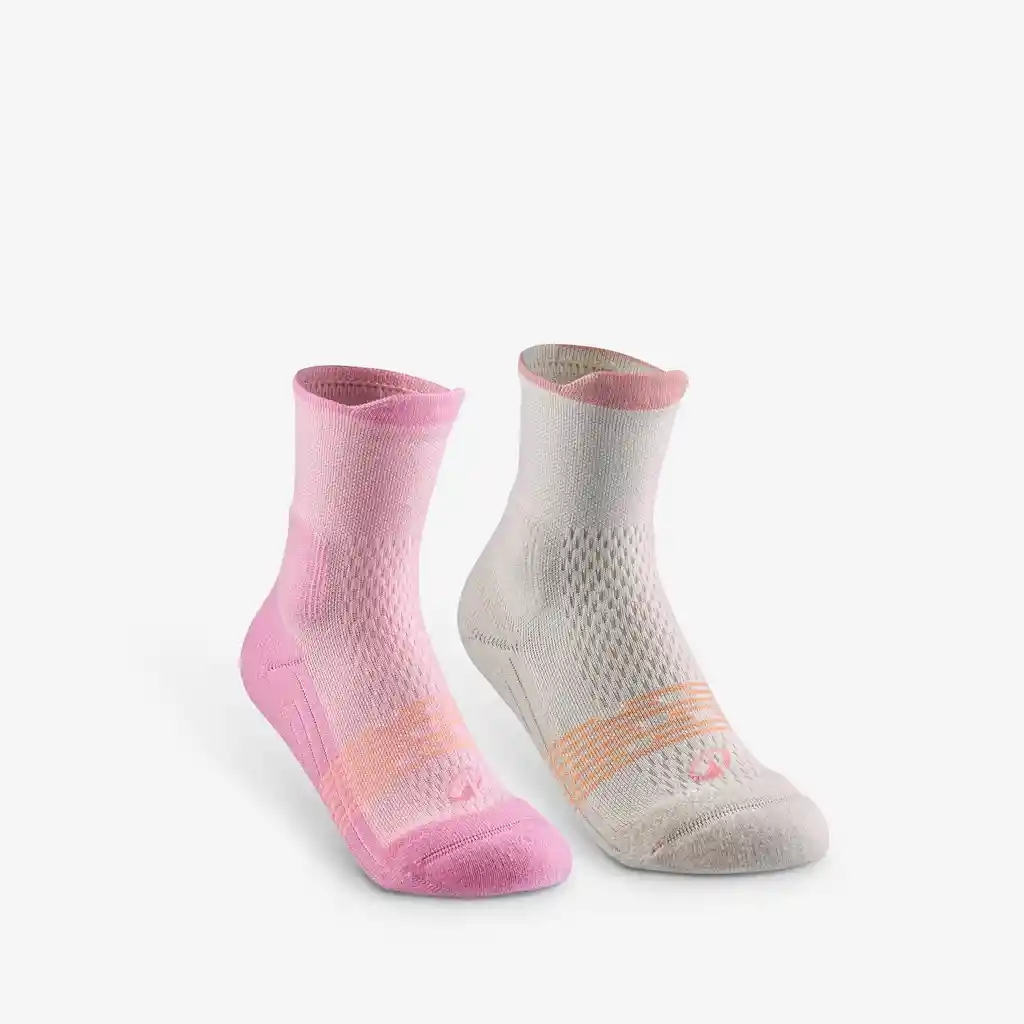 Medias Mid de Senderismo (2 Pares) 27 a 38 Niños Hike 500 Rosado