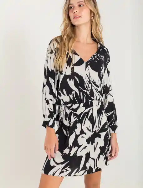 Vestido Corto Floral De Manga Larga Crudo Talla S Mujer Naf Naf